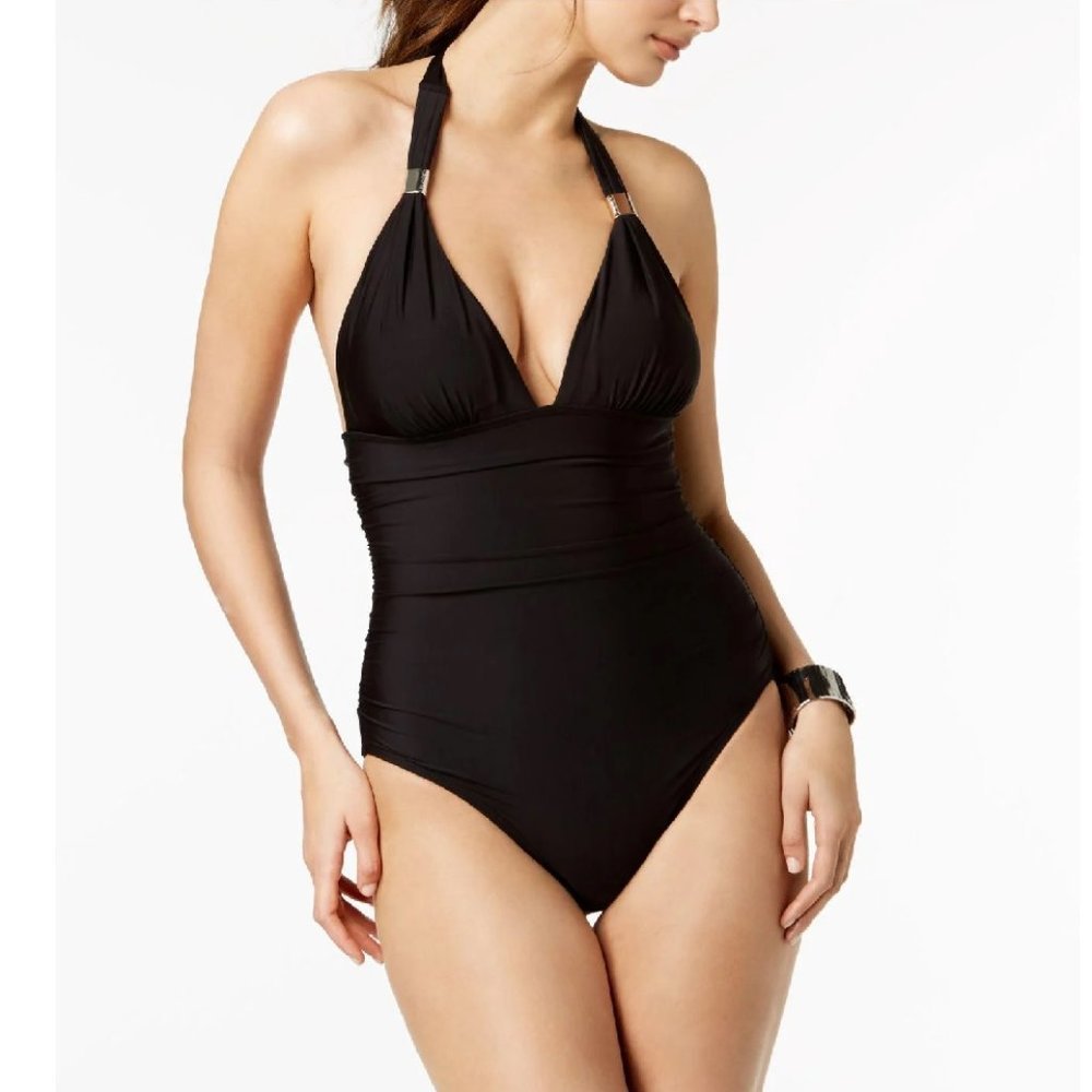 Calvin Klein Black One-Piece Halter Swimsuit